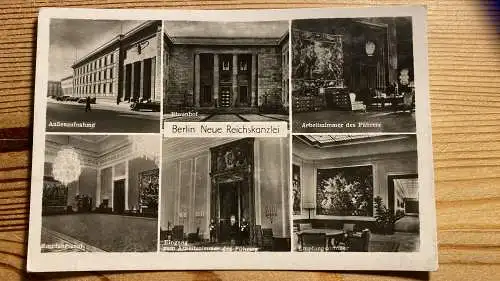 [Echtfotokarte schwarz/weiß] Berlin Neue Reichskanzlei
Außenaufnahme
Arbeitszimmer des Führers
Empfangsaal
Eingang zum Arbeitszimmer des Führers
Empfangszimmer. 