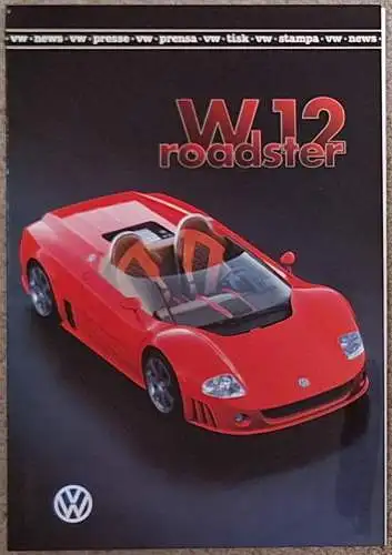 Pressemappe VW Volkswagen W12 Roadster Studie Genf 1998, 6 Farbfotos, 6 Farbdias. 