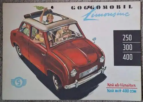 Prospekt Glas Goggomobil 250 300 400 Limousine ca. 1957. 