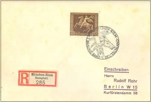 Deutsches Reich 1938 Nr 671 Galopprennen Das Braune Band von Deutschland Brief