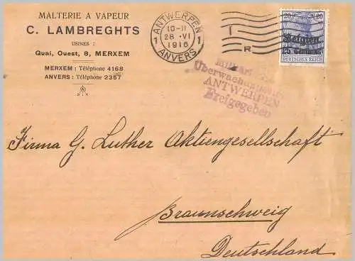 Bes. 1. Wk. Belgien 1916 Nr 4 Rundstempel (Datum und/oder Ort klar)