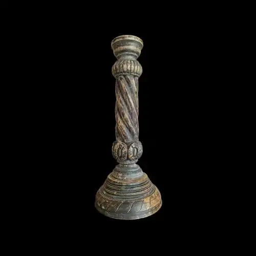 Antiker gedrechselter Kerzenständer aus Holz – historisch, handgeschnitzt, schöne Patina
