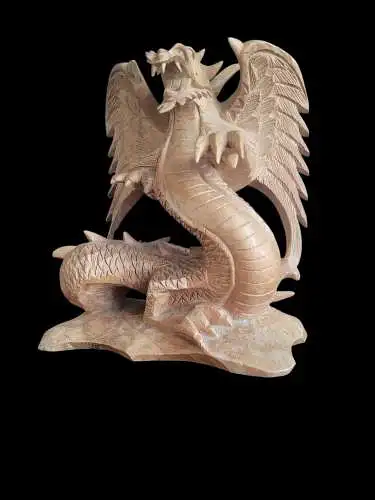 Handgeschnitzter Holzdrache – asiatische Skulptur – vmtl. Bali