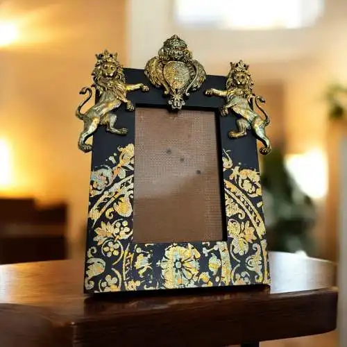 Königlicher Bilderrahmen aus Massivholz - Schwarz & Gold - Unikat