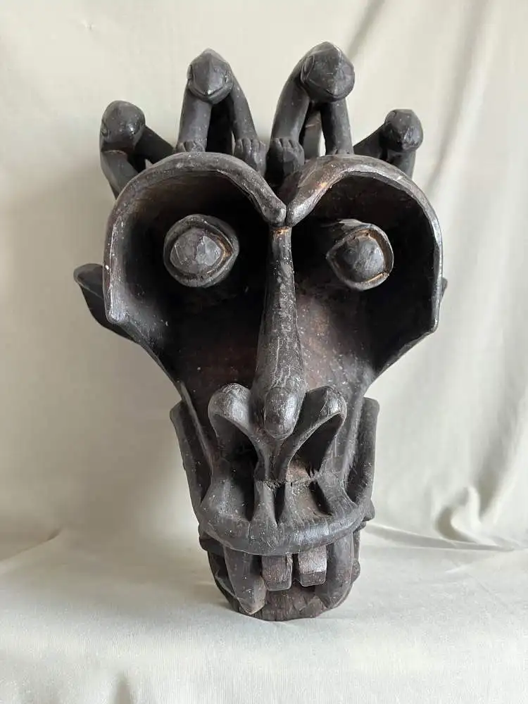 Große afrikanische Holzmaske aus Kamerun – handgeschnitzt, ca. 55 cm – Vintage 1980er 2