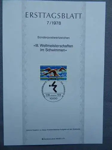 Deut. Lokala. ab 1945 Nur Hauptgebiet 1978 Ersttagsstempel