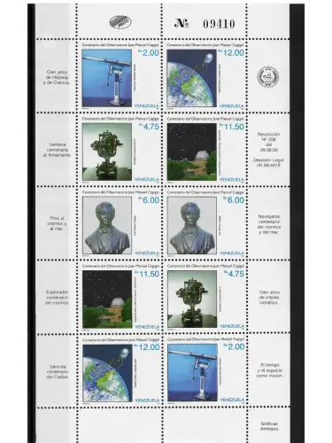 Venezuela, MiNr. 2562-2566 Kleinbogen **, Juan-Manuel-Cagigal-Observatorium