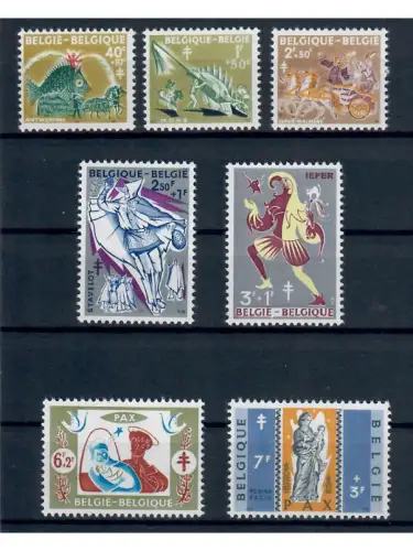 Belgien, Posten 7, postfrisch, komplette Sätze u. Marken, Michel über 25,- Euro