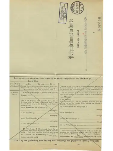 Landpoststempel Großheide über Norden auf PZU vom 13.3.34