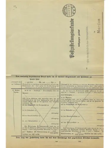 Landpoststempel Kleinheide über Norden auf PZU vom 20.6.35