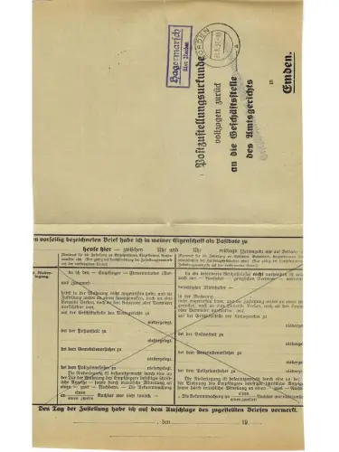 Landpoststempel Hagermarsch über Norden auf PZU vom 28.8.37