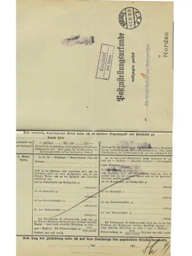Landpoststempel Leezdorf über Norden auf PZU vom 4.4.34
