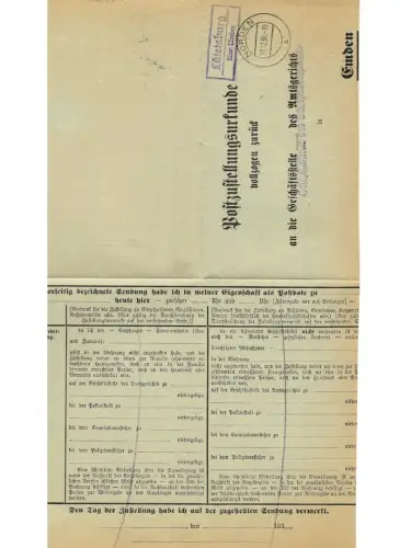 Landpoststempel Lütetsburg über Norden auf PZU vom 17.12.36