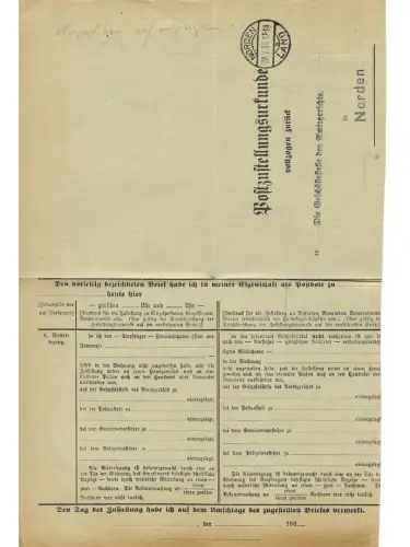 Landpoststempel Mittelmarsch über Norden auf PZU vom 28.3.35