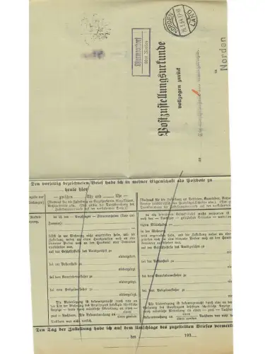 Landpoststempel Ostermoordorf über Norden auf PZU vom 26.3.34