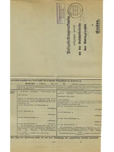 Landpoststempel Neßmergrode über Norden auf PZU vom 31.3.37