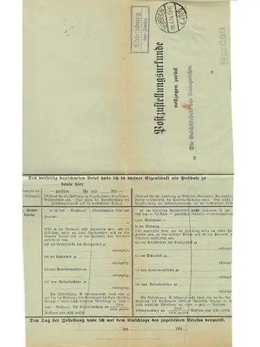 Landpoststempel Lütetsburg über Norden auf PZU vom 20.9.34