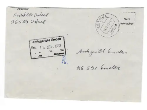 Landpoststempel Osteel auf Brief vom 12.11.1993