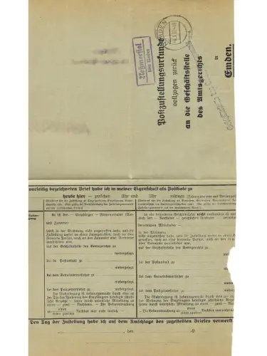 Landpoststempel Neßmersiel über Norden auf PZU vom 9.3.37