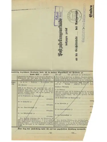 Landpoststempel Schott über Norden auf PZU vom 10.11.37