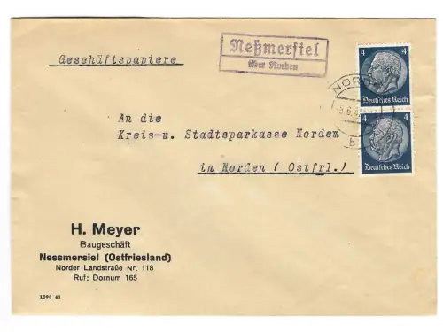 Landpoststempel Neßmersiel über Norden auf Brief vom 5.6.42