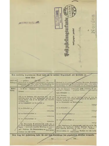 Landpoststempel Osteeler-Altendeich über Norden auf PZU vom 31.10.34