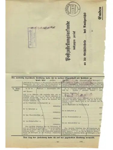 Landpoststempel Schoonorth über Norden auf PZU vom 7.5.38