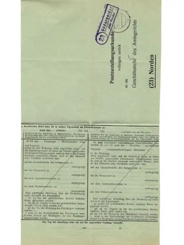 Landpoststempel 23 Süderpolder über Norden auf PZU vom 15.9.55