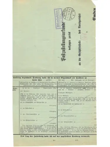 Landpoststempel Utlandshörn über Norden auf PZU vom 9.3.36