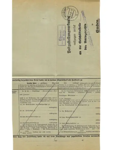 Landpoststempel Theener über Norden auf PZU vom 10.3.37