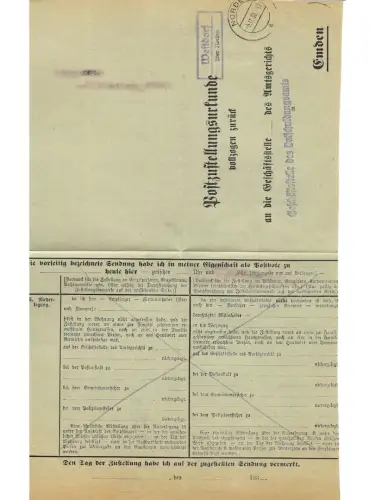 Landpoststempel Westdorf über Norden auf PZU vom 5.11.36