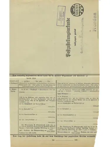 Landpoststempel Upgant über Norden auf PZU vom 16.10.34