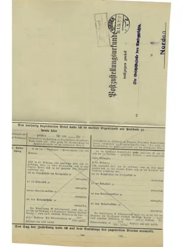 Landpoststempel Westdorf über Norden auf PZU vom 20.1.35