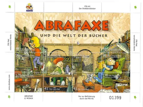 Privatpost PIN AG, ABRAFAXE - und die Welt der Bücher, Block, nasstkleb.