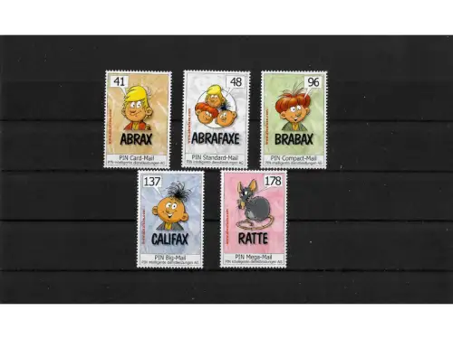 Privatpost PIN AG, Abrafaxe, 5 Werte, nasskleb.