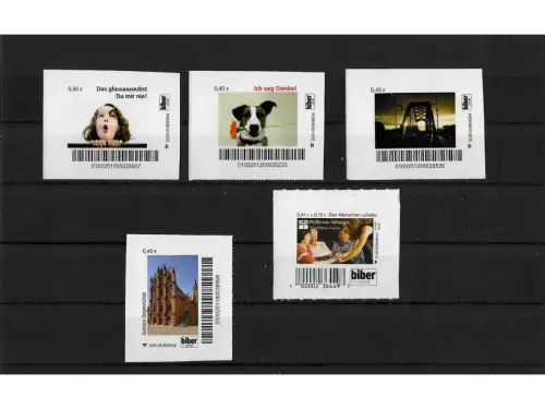 Privatpost biber post, verschiedene Motive, 5 Werte, selbstkleb.