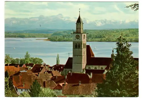 AK Überlingen am Bodensee, Kirche mit Alpenblick - 10447