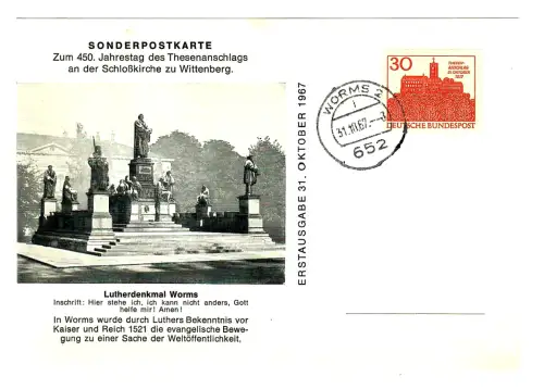 Ganzstück AK, Sonderpostkarte Lutherdenkmal Worms, 11984