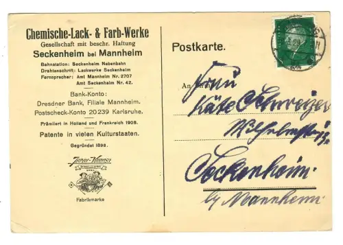 Ganzstück AK, Seckenheim bei Mannheim, Chemische Lack- & Farb-Werke , 11989