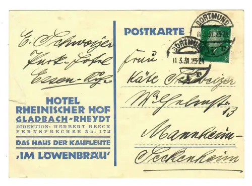 Ganzstück AK, Galdbach-Rheydt, Hotel Rheinischer Hof, 11990