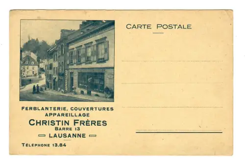 Ganzstück AK, Lausanne, Ferblanterie Couvertures Appareillage, C. Freres, 11991