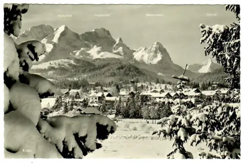 AK Krün, Panorama im Winter, 10598