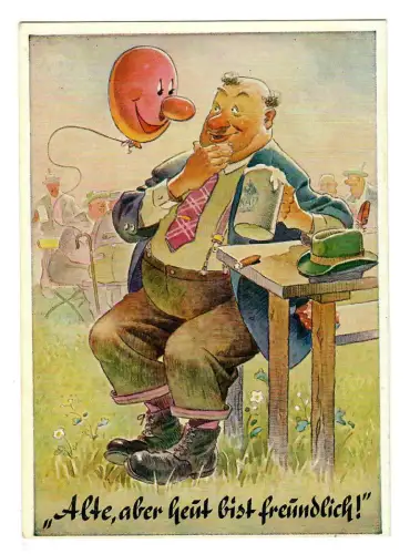 AK Humor, betrunkener Mann mit Biekrug, Bayern, 12061