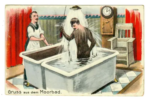 AK Humor, Mann unter Dusche nach dem Moorbad, 12064