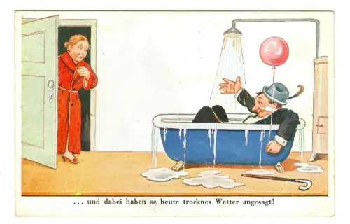 AK Humor, betrunkener Mann in Badewanne, 12065