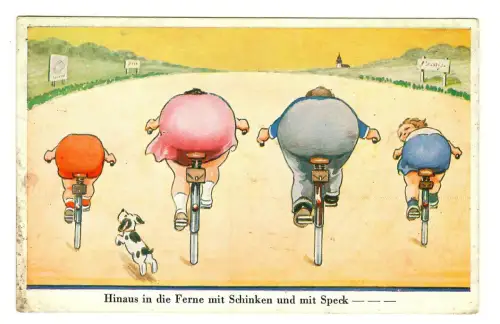AK Humor, dicke Damen auf Fahrrad, 12066