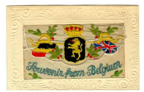 WW1, 1.WK, Material AK, Souvenier von Belgien , bestickte Seide, 12088