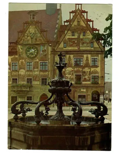 AK Ulm, Rathaus mit Delphin-Brunnen - 10443