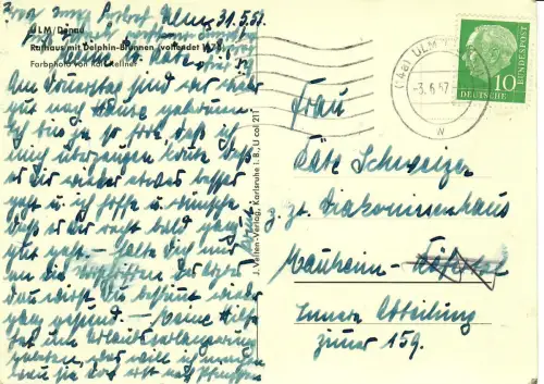 AK Ulm, Rathaus mit Delphin-Brunnen - 10443