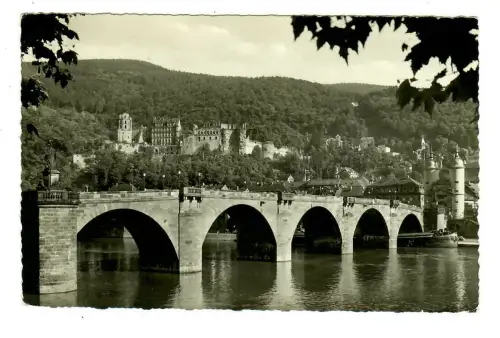 AK Heidelberg, Alte Brücke mit Blick auf das Schloß, 10195